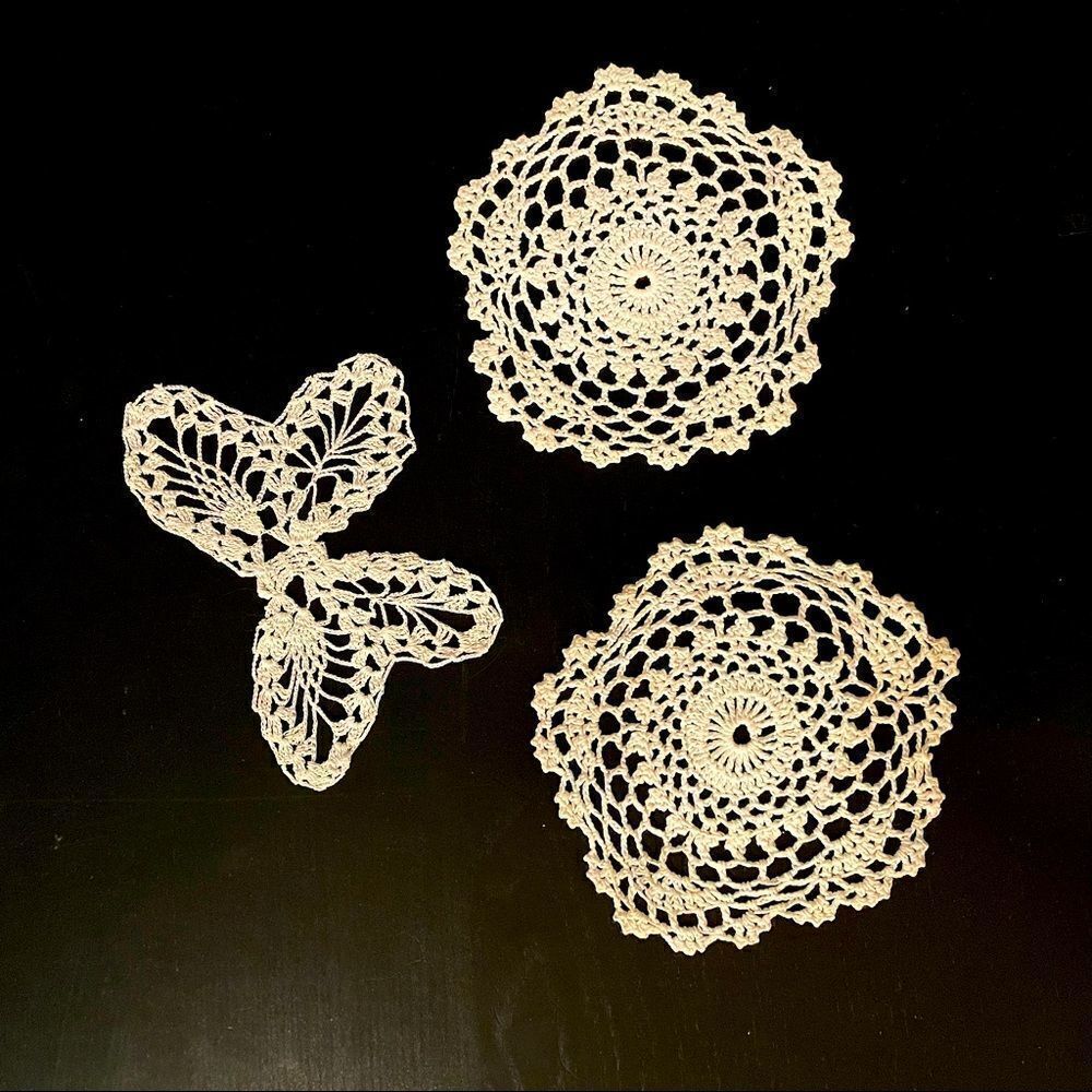 Vintage Trio of Round and Butterfly Doilies